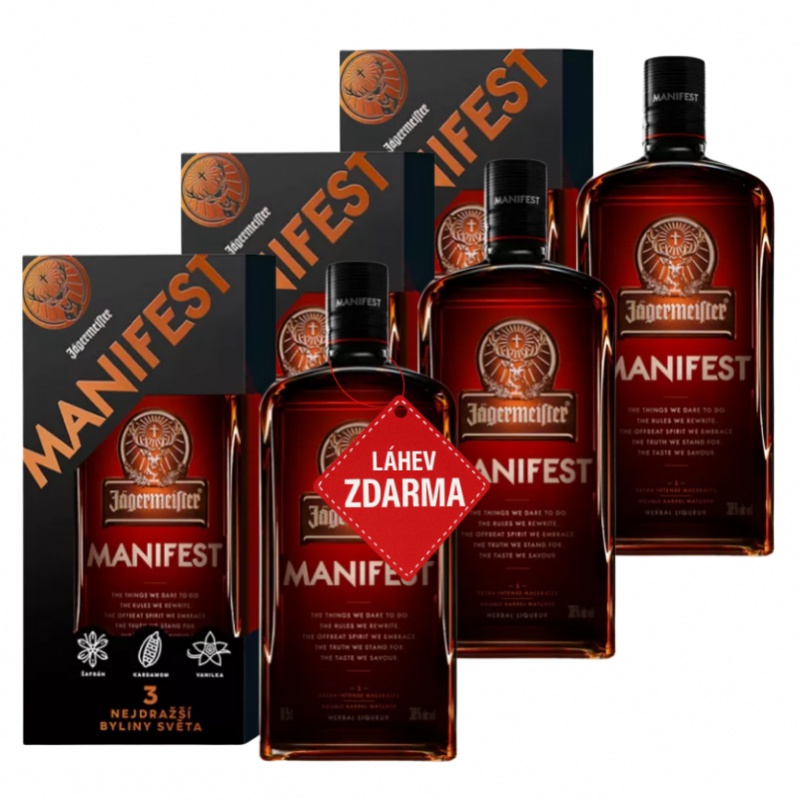 Akce 2+1: 2x Jägermeister Manifest 0,5L + Jägermeister ZDARMA