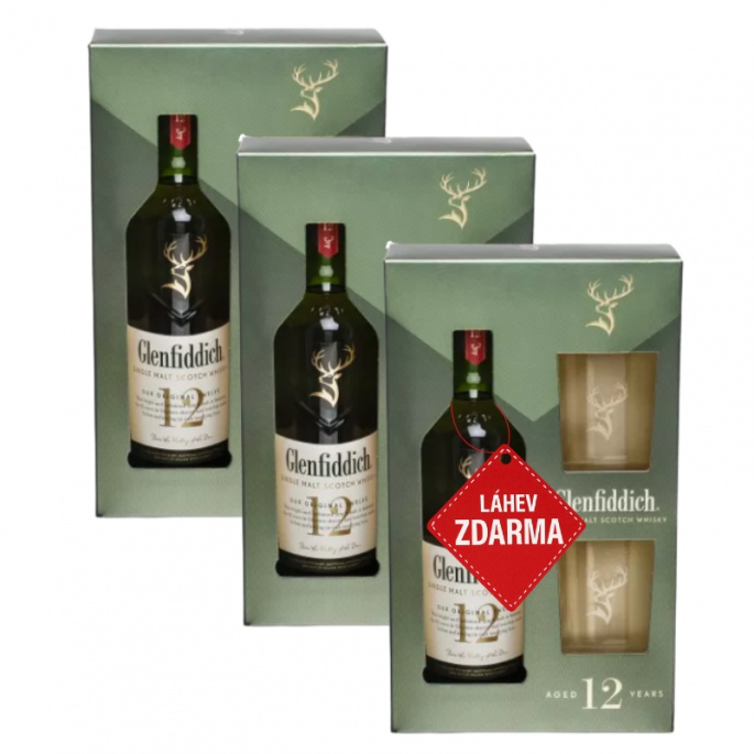 Akce 2+1: 2x Glenfiddich 12YO se dvěma skleničkami + Glenfiddich 12YO ZDARMA
