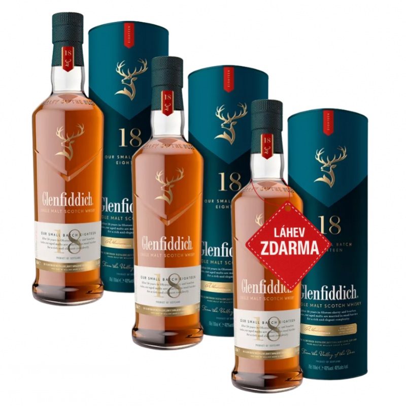 Akce 2+1: 2x Glenfiddich 18YO 0,7L + Glenfiddich 18YO ZDARMA