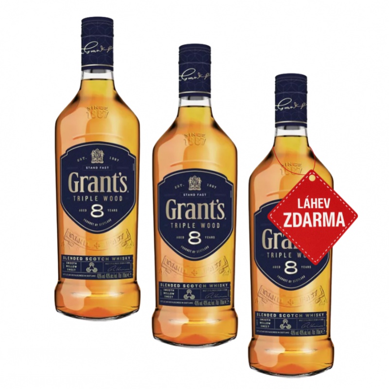 Akce 2+1: 2x Grant’s Triple Wood 8YO 0,7L + Grant’s 8YO ZDARMA