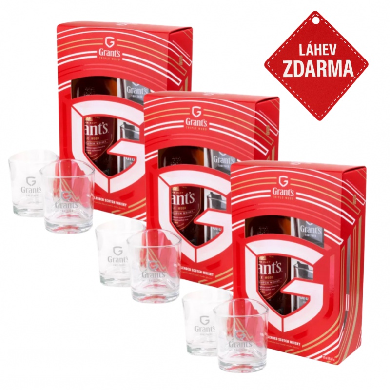 Akce 2+1: 2x Grant’s Triple Wood 0,7L + dvě skleničky + Grant’s Triple Wood 0,7L ZDARMA