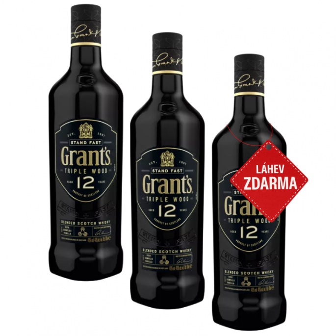 Akce 2+1: 2x Grant’s Triple Wood 12YO 0,7L + Grant’s Triple Wood 12YO 0,7L ZDARMA