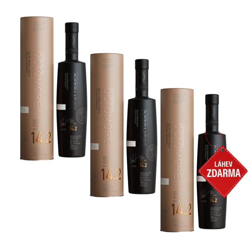 Akce 2+1: 2× Bruichladdich Octomore 14.2 0,7 L 57,7 % + Bruichladdich Octomore 0,7L ZDARMA