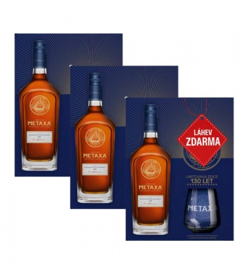 Akce 2+1: 2× Metaxa 12 0,7 L 40 % dárkové balení se 2 skleničkami + Metaxa 12  0,7L ZDARMA