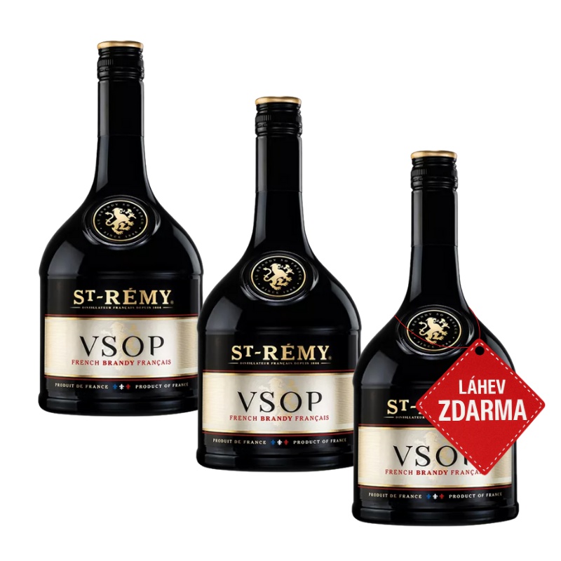 Akce 2+1: 2× St-Rémy VSOP 0,7 L 36 % + St-Rémy VSOP 0,7 L ZDARMA