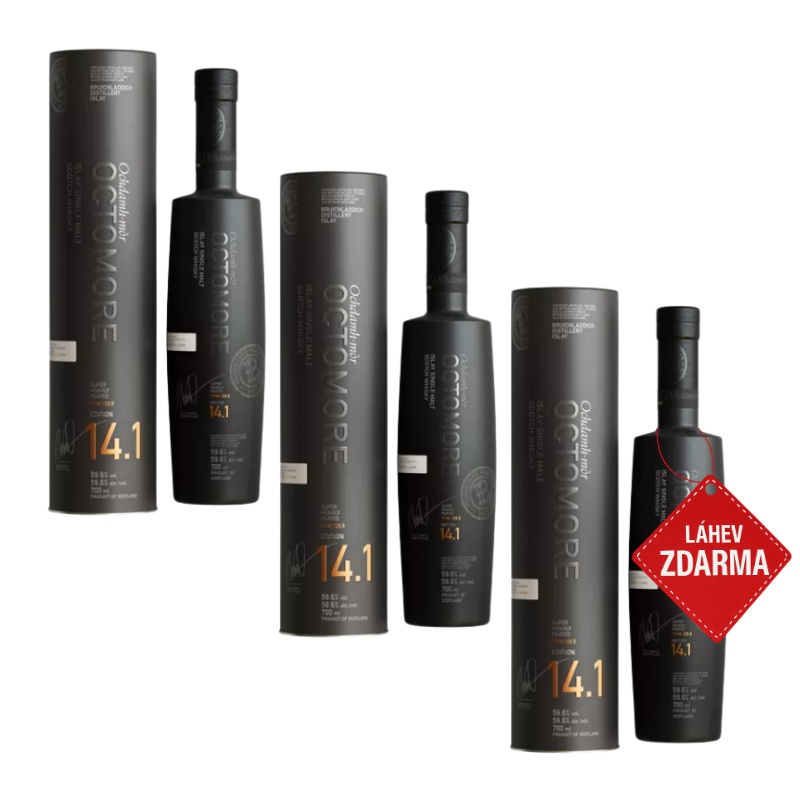 Akce 2+1: 2× Bruichladdich Octomore 14.1 0,7 L 59,6 % + Bruichladdich Octomore 0,7L ZDARMA
