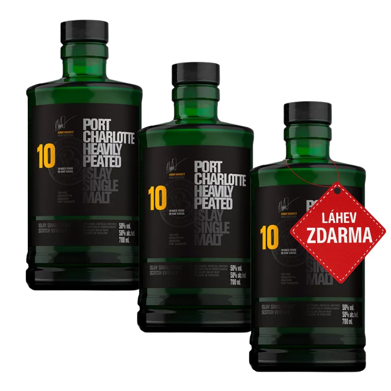 Akce 2+1: 2× Port Charlotte 10YO 0,7 L 50 % + Port Charlotte 10YO 0,7 L ZDARMA