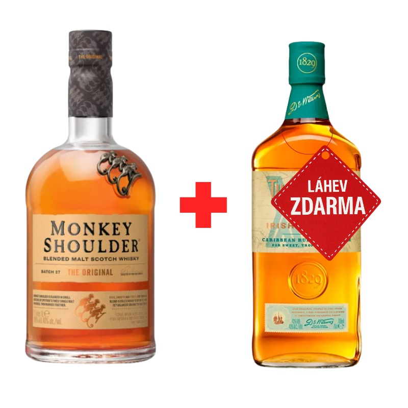Akce 1+1: Monkey Shoulder 1L 40% + Tullamore D.E.W. XO Rum Cask 0,7L 43% ZDARMA