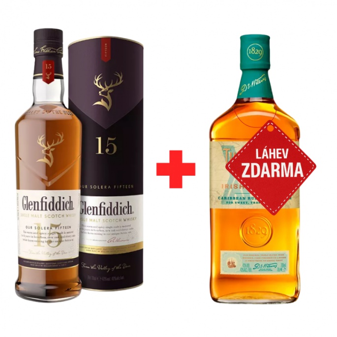 Akce 1+1: Glenfiddich 15YO 0,7L 40% + Tullamore D.E.W. XO Rum Cask 0,7L 43% ZDARMA