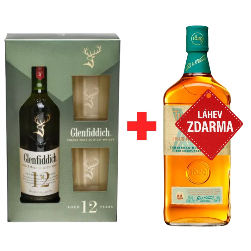 Akce 1+1: Glenfiddich 12YO 0,7L 40% + Tullamore D.E.W. XO Rum Cask 0,7L 43% ZDARMA