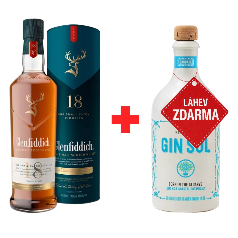 Akce 1+1: Glenfiddich 18YO 0,7L 40% + Gin Sul 0,5L 43% ZDARMA