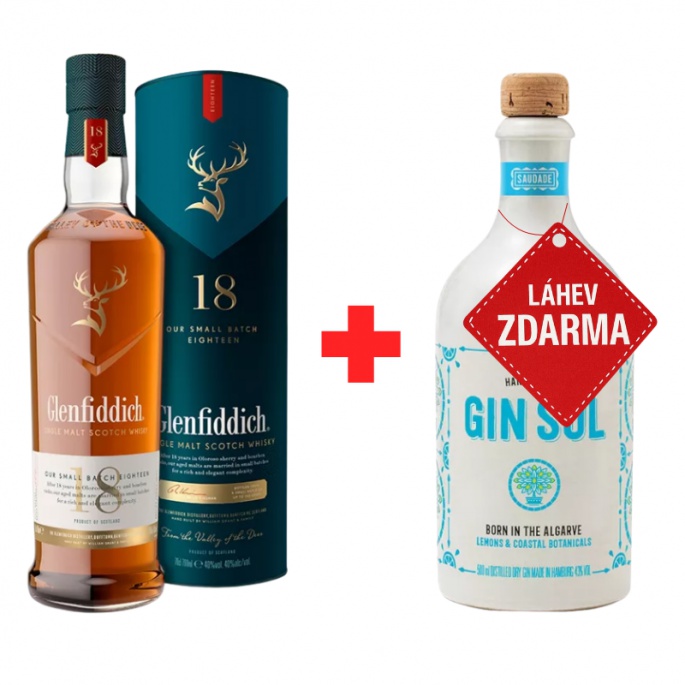 Akce 1+1: Glenfiddich 18YO 0,7L 40% + Gin Sul 0,5L 43% ZDARMA