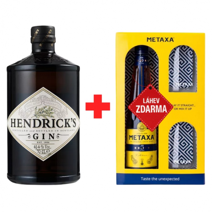 Akce 1+1: Hendrick’s Gin 0,7L 41,4% + Metaxa 5 Star 0,7L 38% se skleničkami ZDARMA
