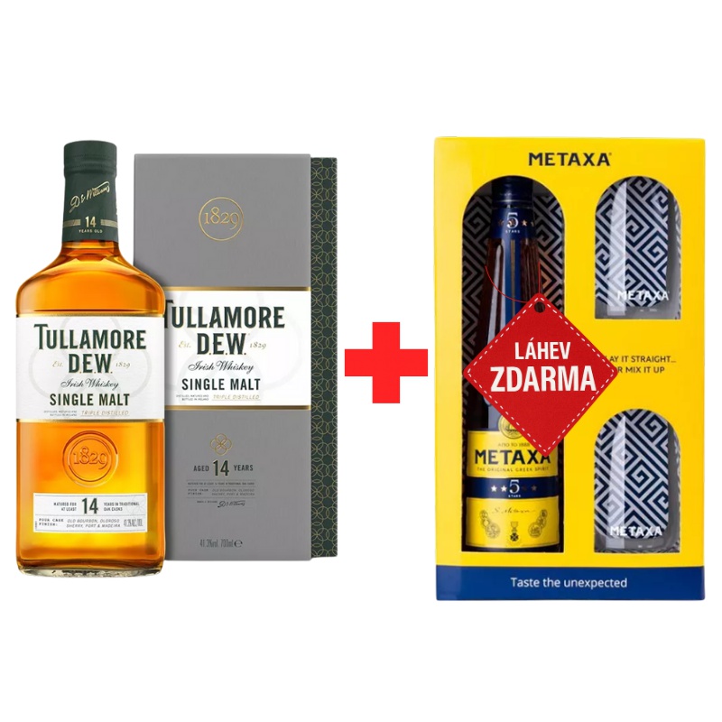 Akce 1+1: Tullamore D.E.W. 14YO Single Malt 0,7L 41,3% + Metaxa 5 Star 0,7L 38% ZDARMA