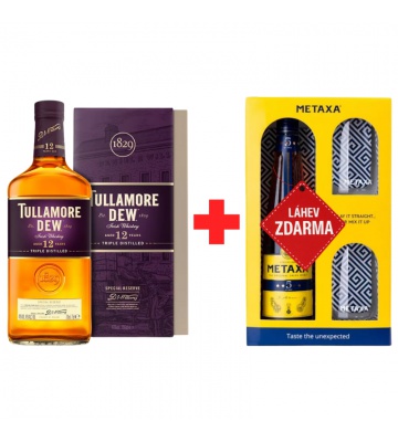 Akce 1+1: Tullamore D.E.W. 12YO 0,7L 40% + Metaxa 5 Star 0,7L 38% se skleničkami ZDARMA