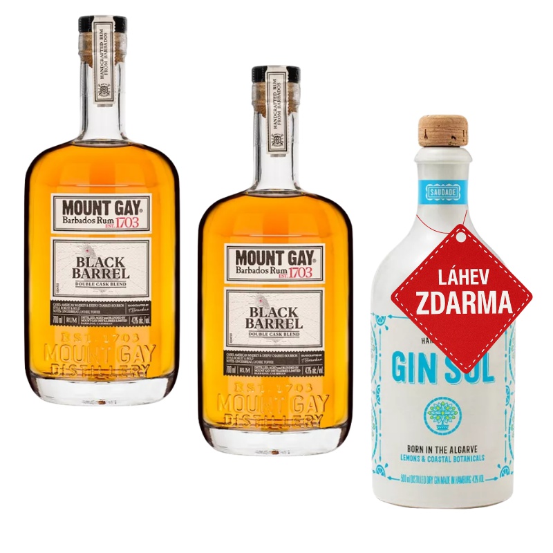 Akce 2+1: 2× Mount Gay Black Barrel 0,7L 43% + Gin Sul 0,5L 43% ZDARMA