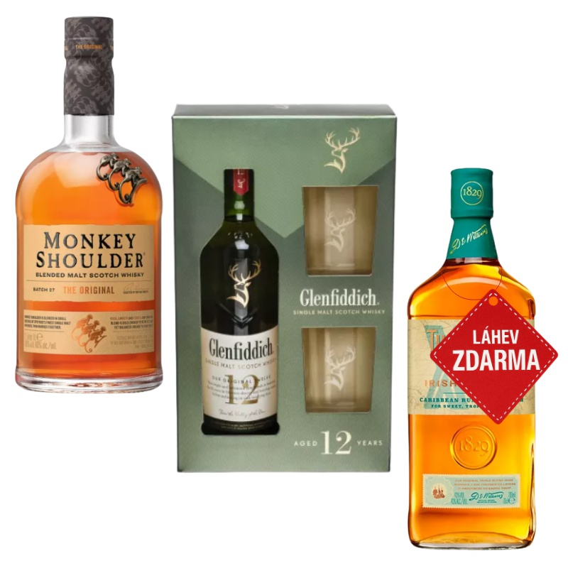 Akce 2+1: Monkey Shoulder 1L 40% + Glenfiddich 12YO 0,7L 40% + XO Rum Cask 0,7L ZDARMA