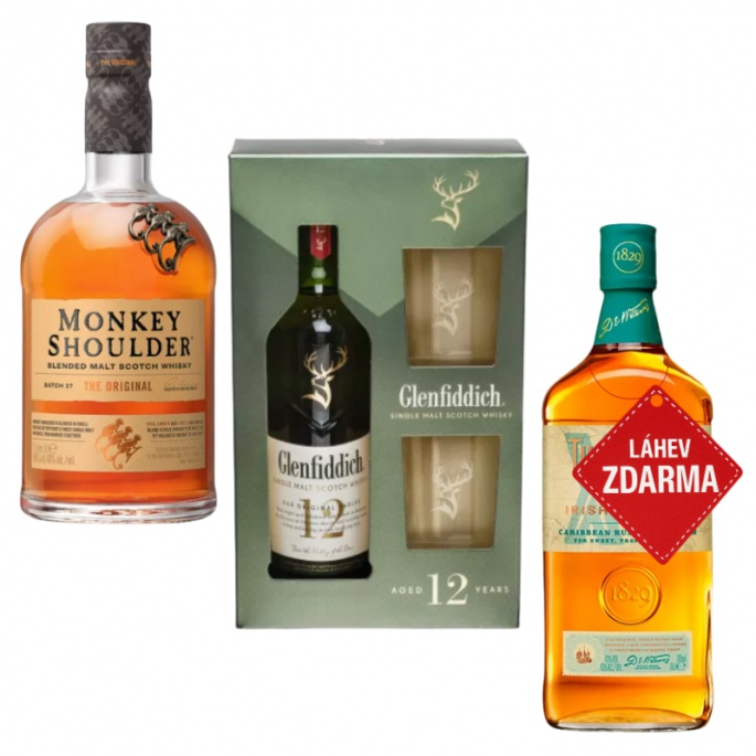 Akce 2+1: Monkey Shoulder 1L 40% + Glenfiddich 12YO 0,7L 40% + XO Rum Cask 0,7L ZDARMA