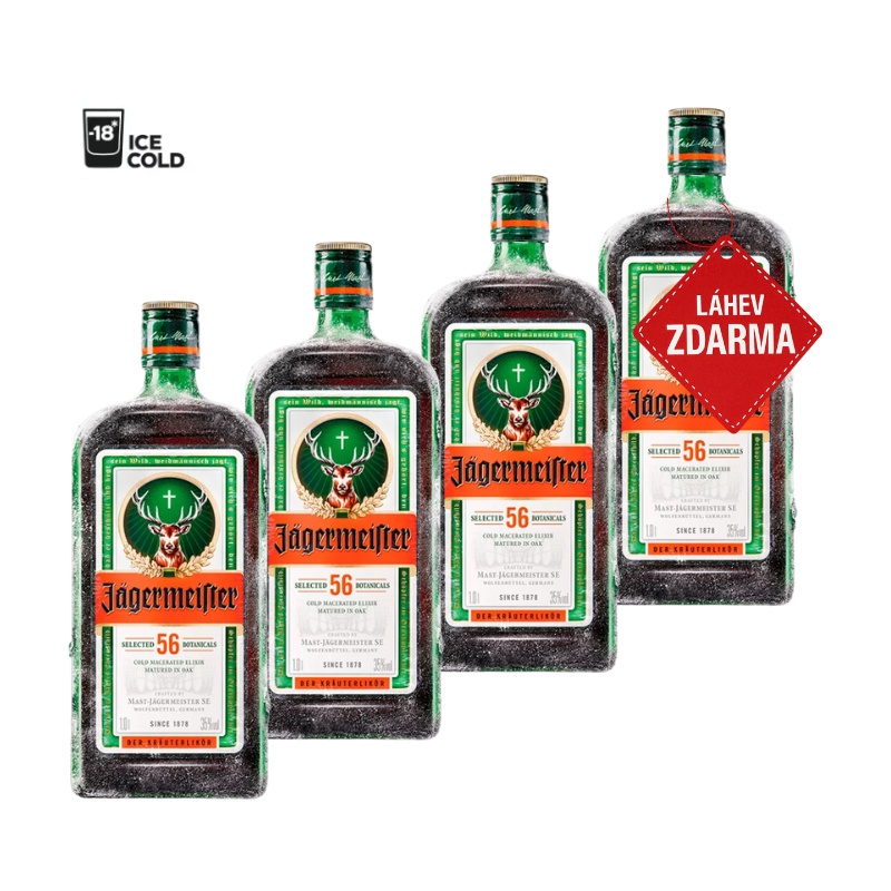 Akce 3+1: 3x Jägermeister 1L + Jägermeister 1L ZDARMA