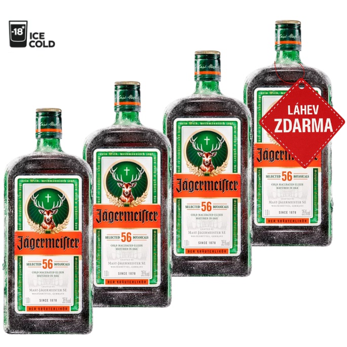 Akce 3+1: 3x Jägermeister 1L + Jägermeister 1L ZDARMA