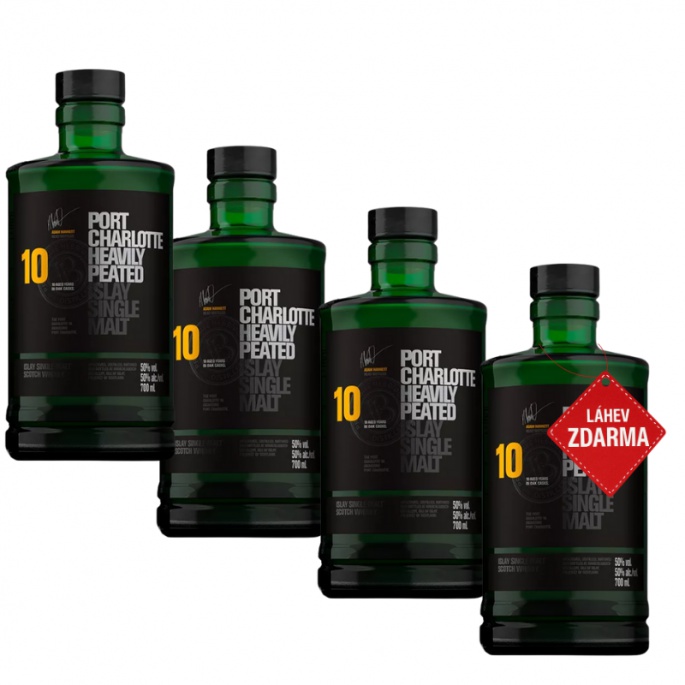 Akce 3+1: 3× Port Charlotte 10YO 0,7 L 50 % + Port Charlotte 10YO 0,7 L ZDARMA
