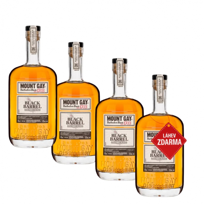 Akce 3+1: 3× Mount Gay Black Barrel 0,7 L 43 % + Mount Gay Black Barrel 0,7 L ZDARMA