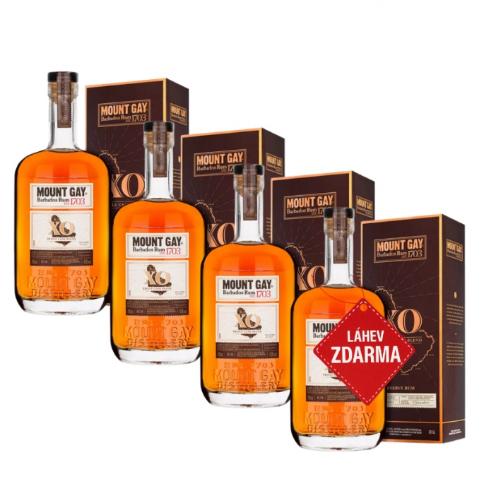 Akce 3+1: 3× Mount Gay XO Extra Old 0,7 L 43 % + Mount Gay Extra Old 0,7 L ZDARMA