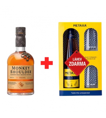 Monkey Shoulder 0,7L 40% + Metaxa 5* 38% 0,7L v krabičce se dvěma skleničkami ZDARMA