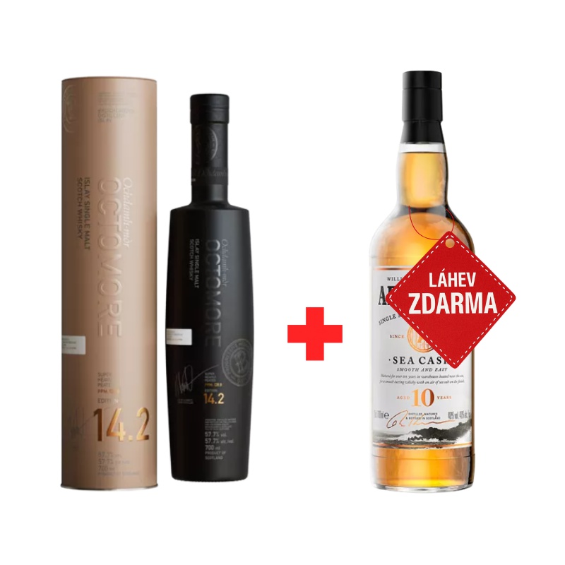 Akce 1+1 ZDARMA: Bruichladdich Octomore 14.2 0,7 L 57,7 % + Aerstone Sea Cask 0,7 L ZDARMA