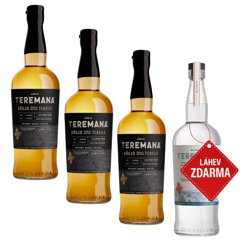Akce 3+1 ZDARMA: 3× Teremana Anejo 0,7 L 40 % + Teremana Blanco 0,7 L ZDARMA