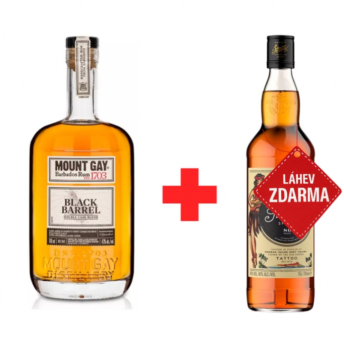 Akce 1+1 ZDARMA: Mount Gay Black Barrel 0,7 L 43 % + Sailor Jerry Spiced Rum 0,7 L ZDARMA