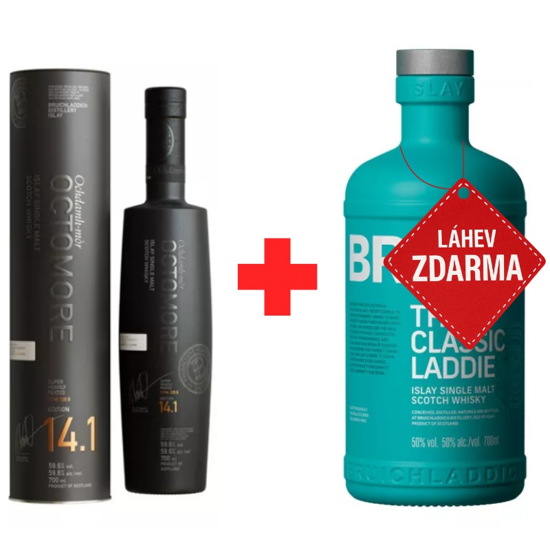 Akce 1+1 ZDARMA: Bruichladdich Octomore 14.1 0,7 L 59,6 % + Classic Laddie 0,7 L ZDARMA