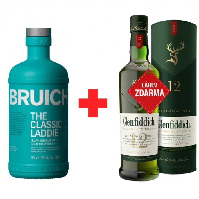 Akce 1+1 ZDARMA: Bruichladdich Classic Laddie 0,7 L 50 % + Glenfiddich 12YO 0,7 L ZDARMA