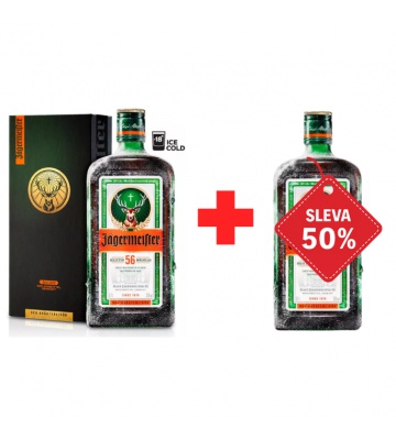 Jägermeister 0,7L 35% v designové krabičce AKCE 1+1 s druhou lahví za polovinu
