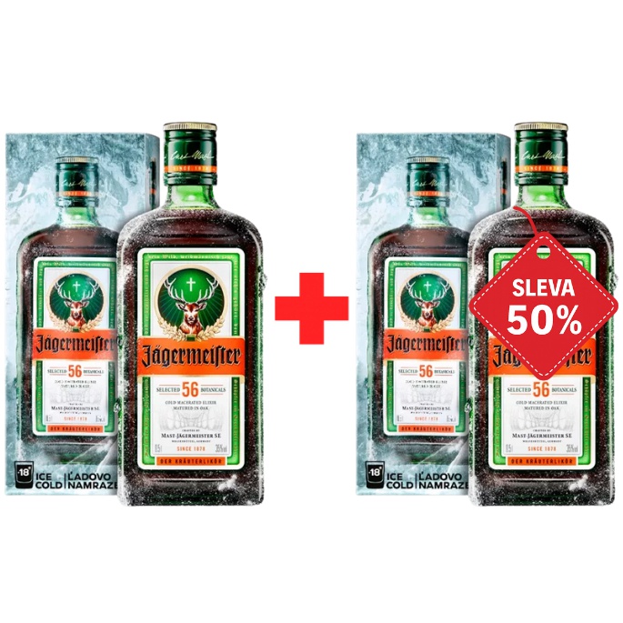 Jägermeister 0,5L 35% v krabičce AKCE 1+1 s druhou lahví za polovinu