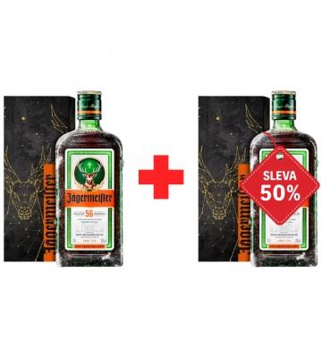 Jägermeister 0,5L 35% v designové krabičce AKCE 1+1 s druhou lahví za polovinu