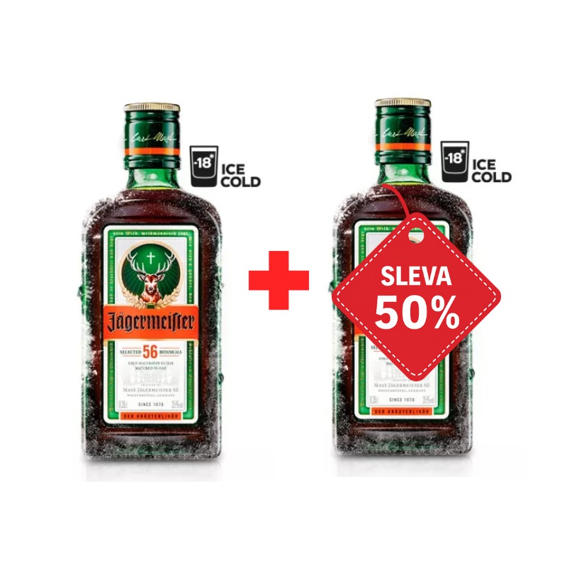 Jägermeister 0,35L 35% AKCE 1+1 s druhou lahví za polovinu