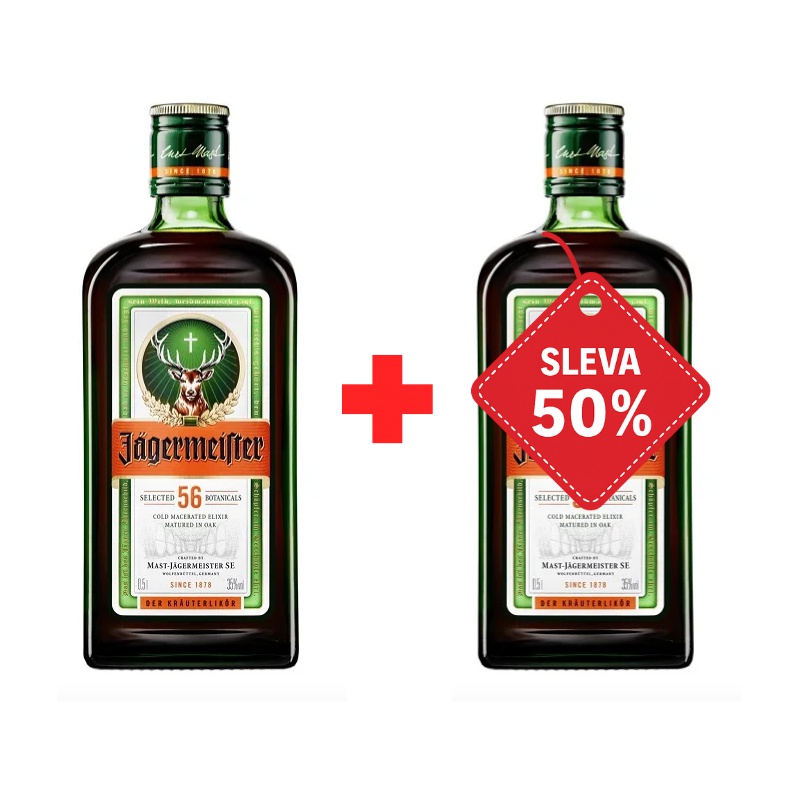 Jägermeister 0,5L 35% AKCE 1+1 s druhou lahví za polovinu