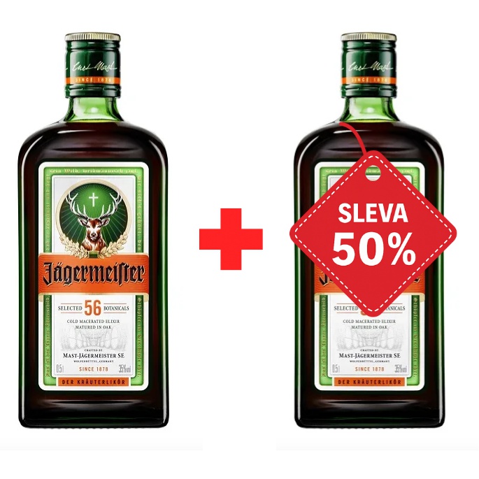 Jägermeister 0,5L 35% AKCE 1+1 s druhou lahví za polovinu
