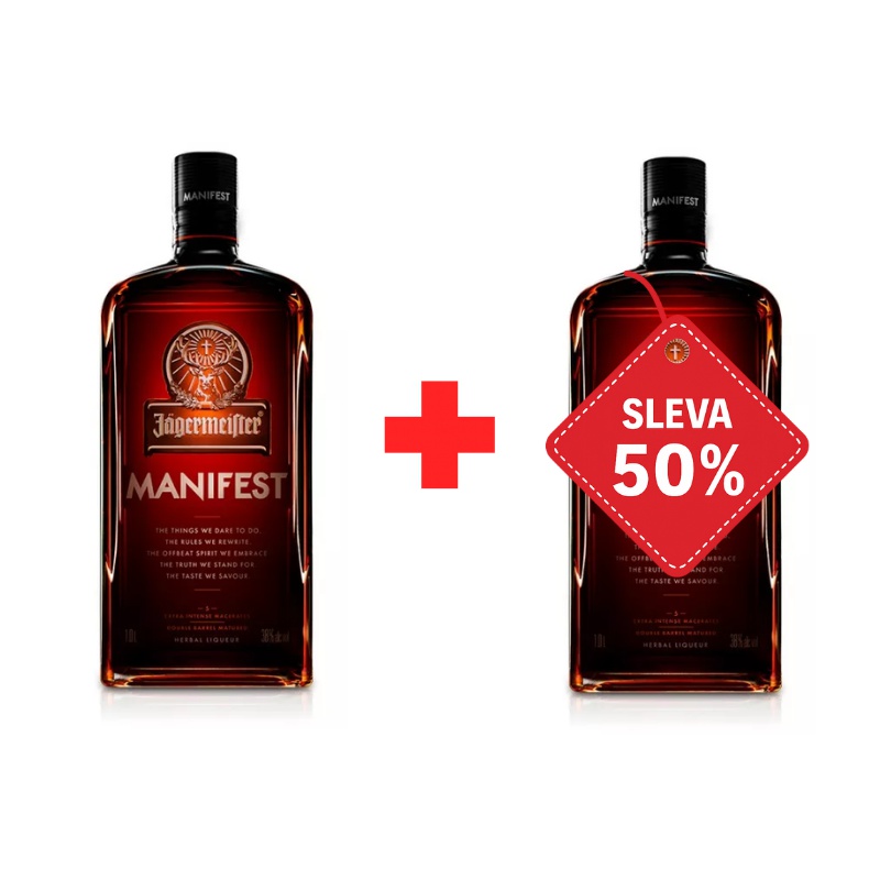 Jägermeister Manifest 1L 38% AKCE 1+1 s druhou lahví za polovinu