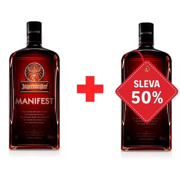 Jägermeister Manifest 1L 38% AKCE 1+1 s druhou lahví za polovinu