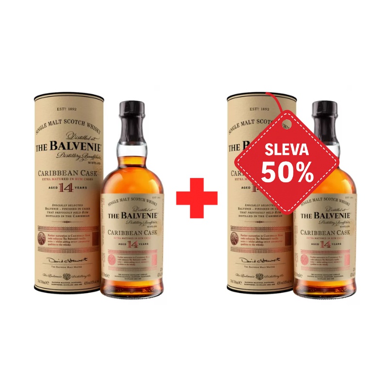 Balvenie 14YO Caribbean Cask 0,7L 43% AKCE 1+1 s druhou lahví za polovinu