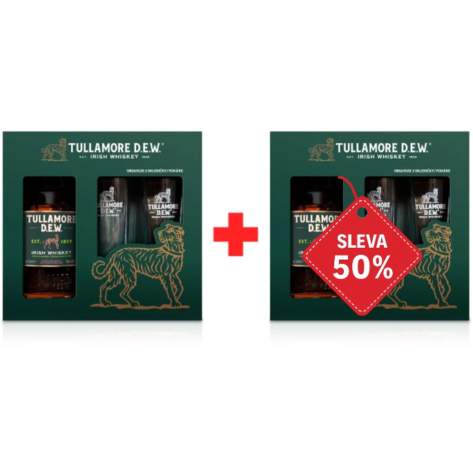 Tullamore D.E.W. 0,7L 40% + dvě vysoké skleničy AKCE 1+1 s druhou lahví za polovinu