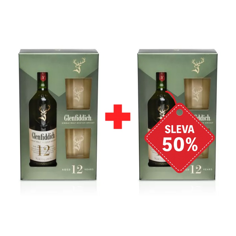 Glenfiddich 12YO 0,7L 40% kazeta se dvěma skleničkami AKCE 1+1 s druhou lahví za polovinu