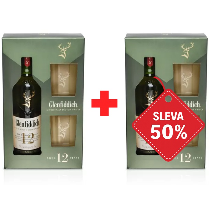 Glenfiddich 12YO 0,7L 40% kazeta se dvěma skleničkami AKCE 1+1 s druhou lahví za polovinu