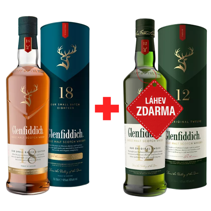 Akce 1+1: Glenfiddich 18YO 0,7L 40% + Glenfiddich 12YO 0,7L 40% ZDARMA