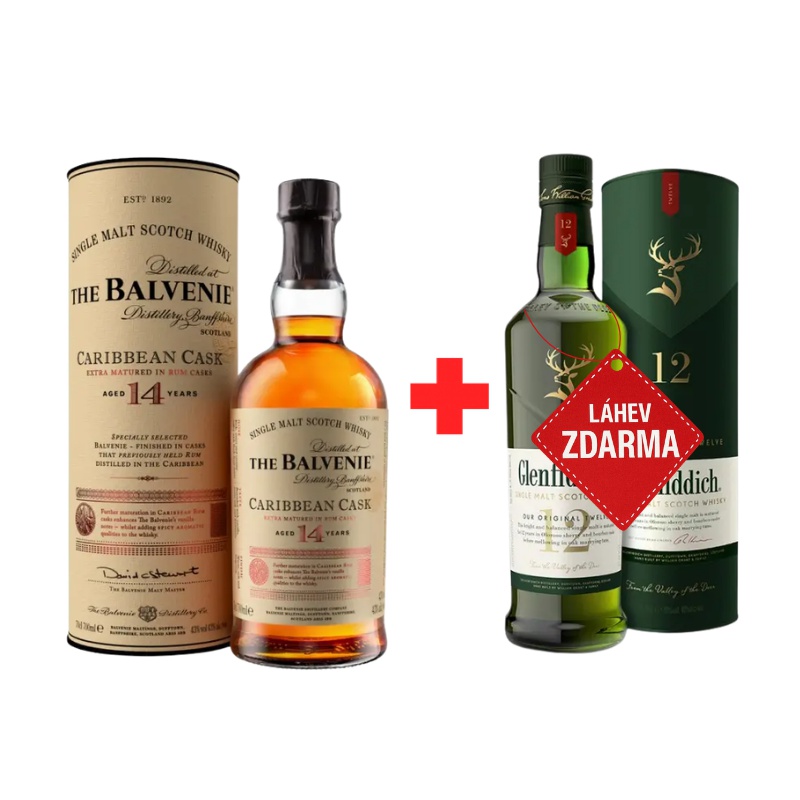 Akce 1+1: Balvenie 14YO Caribbean Cask 0,7L 43% + Glenfiddich 12YO 0,7L 40% ZDARMA