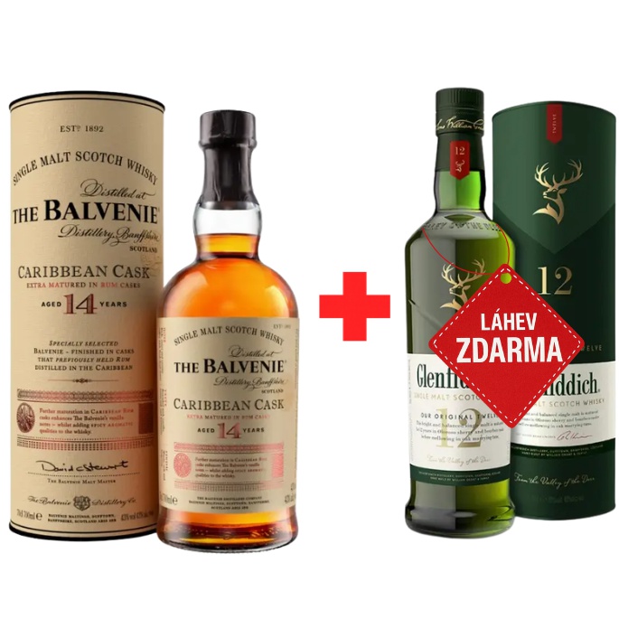 Akce 1+1: Balvenie 14YO Caribbean Cask 0,7L 43% + Glenfiddich 12YO 0,7L 40% ZDARMA