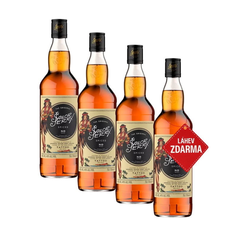 Akce 3+1: 3x Sailor Jerry Spiced Rum 0,7L + Sailor Jerry Spiced Rum ZDARMA
